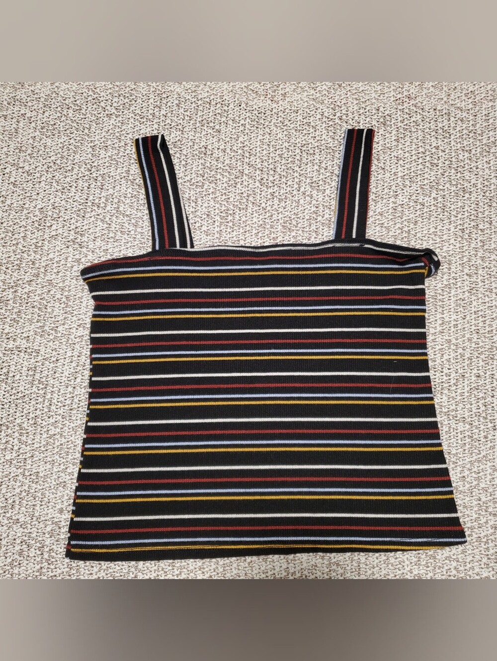 Tilly's Black Ribbed Tank with Multi-Color Stripes